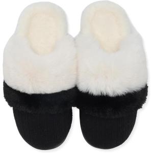 imageNineCiFun Womens TwoTone Fuzzy Collar House Slippers Memory Foam Plush Faux Fur LiningBlack