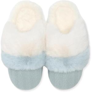 imageNineCiFun Womens TwoTone Fuzzy Collar House Slippers Memory Foam Plush Faux Fur LiningBlue