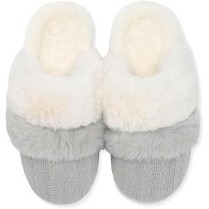 imageNineCiFun Womens TwoTone Fuzzy Collar House Slippers Memory Foam Plush Faux Fur LiningGrey