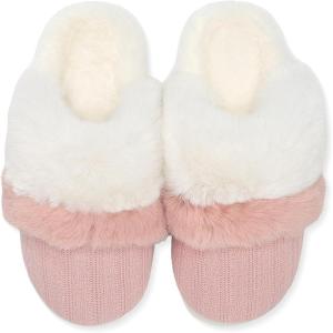imageNineCiFun Womens TwoTone Fuzzy Collar House Slippers Memory Foam Plush Faux Fur LiningPink