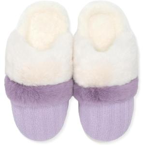 imageNineCiFun Womens TwoTone Fuzzy Collar House Slippers Memory Foam Plush Faux Fur LiningPurple
