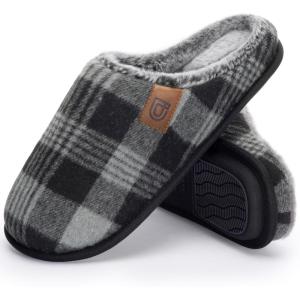 imageULTRAIDEAS Mens Fuzzy Scuff Slippers Comfy Winter Warm Indoor House Shoes Fur LinedGreyBlack