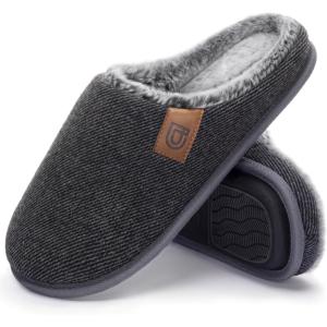 imageULTRAIDEAS Mens Fuzzy Scuff Slippers Comfy Winter Warm Indoor House Shoes Fur LinedKnit Dark Grey