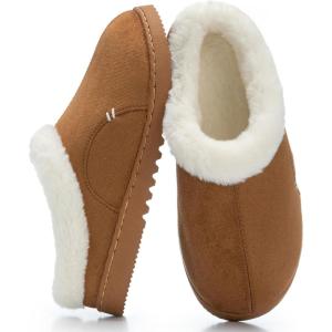 imageNineCiFun Womens Suede Memory Foam Slippers Plush Faux Fur Lining House Shoes with NonSlip Sole for Indoor Outdoor ComfortChestnut