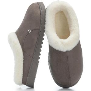 imageNineCiFun Womens Suede Memory Foam Slippers Plush Faux Fur Lining House Shoes with NonSlip Sole for Indoor Outdoor ComfortGrey