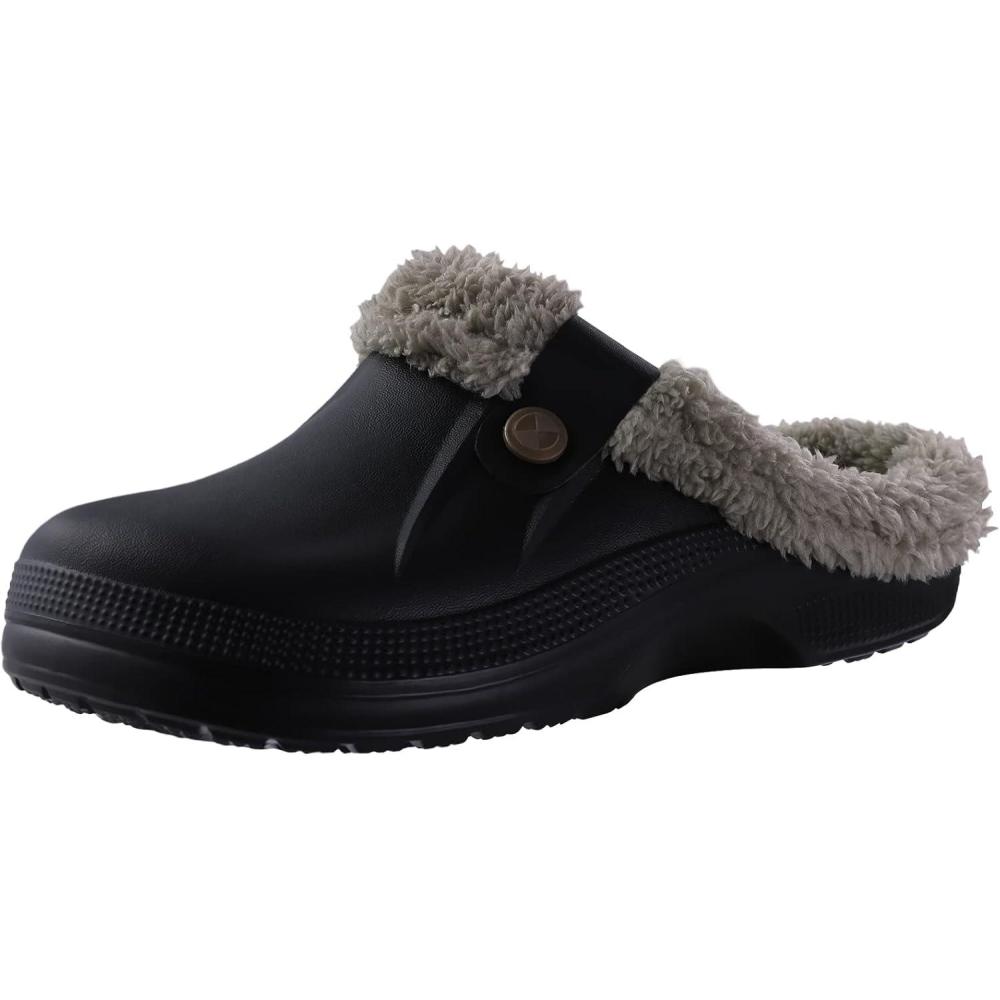 imageshevalues Fur Lined Clogs for Women Men Winter Waterproof Outdoor Slippers Garden Shoes