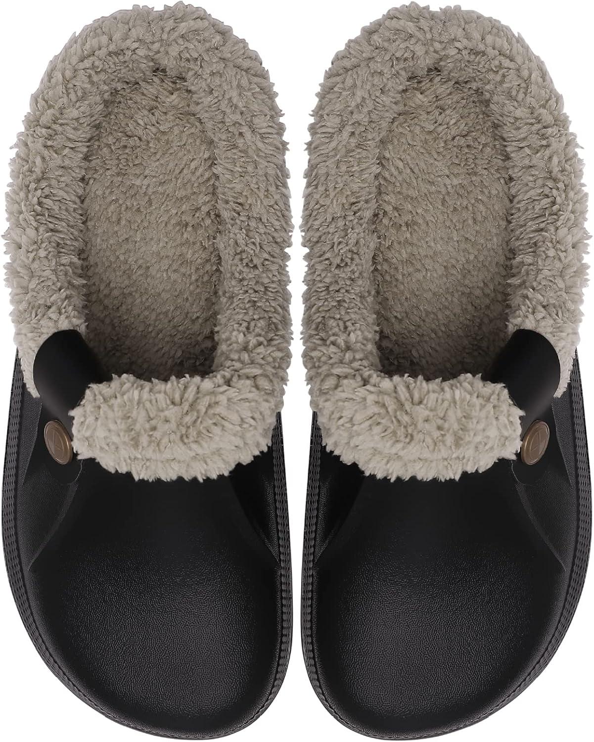 imageshevalues Fur Lined Clogs for Women Men Winter Waterproof Outdoor Slippers Garden Shoes