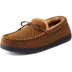 imageULTRAIDEAS Mens Luke Microsuede Moccasin Slippers with Tie Indoor OutdoorTan