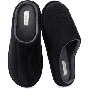 image:imageULTRAIDEAS Mens Fuzzy Scuff Slippers Comfy Winter Warm Indoor House Shoes Fur LinedDark Black