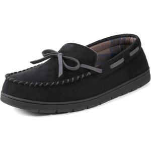 image:imageULTRAIDEAS Mens Luke Moccasin Slippers Memory Foam Cozy House Slippers Warm Comfy Slippers for Men Indoor Outdoor Loafer AntiSlip Home ShoesMatt Black