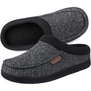 image:imageULTRAIDEAS Mens Warm Fuzzy Moccasin Clog Slipper Slip on Winter Comfy IndoorOutdoor House ShoesBlackGrey