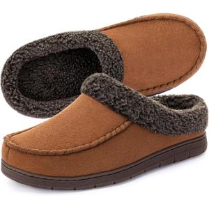 image:imageULTRAIDEAS Mens Warm Fuzzy Moccasin Clog Slipper Slip on Winter Comfy IndoorOutdoor House ShoesCamel