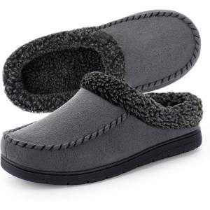 image:imageULTRAIDEAS Mens Warm Fuzzy Moccasin Clog Slipper Slip on Winter Comfy IndoorOutdoor House ShoesDark Grey