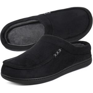 image:imageULTRAIDEAS Mens Warm Fuzzy Moccasin Clog Slipper Slip on Winter Comfy IndoorOutdoor House ShoesSuede Black