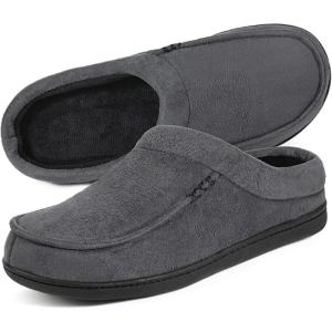 image:imageULTRAIDEAS Mens Warm Fuzzy Moccasin Clog Slipper Slip on Winter Comfy IndoorOutdoor House ShoesSuede Grey