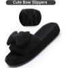 image:imageNineCiFun Cute Womens Bow Slippers with Memory Foam Cozy Soft OpenToe Slipper NonSlip for Indoor and Outdoor Plush Coral Fleece House ShoesBlack