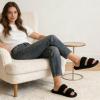 image:imageNineCiFun House Slippers for Women Double Band Open Toe Slides with Lightweight Breathable Memory Foam and Soft Coral Fleece NonSlip Indoor Home ShoesBlack
