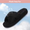 image:imageNineCiFun Womens Fuzzy Slippers with Memory Foam Cross Band Open Toe House Slippers  Cozy Plush Indoor Outdoor Slides NonSlip Comfort for Women Mom Her LadiesBlack