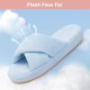 image:imageNineCiFun Womens Fuzzy Slippers with Memory Foam Cross Band Open Toe House Slippers  Cozy Plush Indoor Outdoor Slides NonSlip Comfort for Women Mom Her LadiesBlue