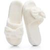 image:imageNineCiFun Cute Womens Bow Slippers with Memory Foam Cozy Soft OpenToe Slipper NonSlip for Indoor and Outdoor Plush Coral Fleece House ShoesBeige