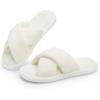 image:imageNineCiFun Womens Slippers Open Toe Cross Band Coral Fleece Breathable House Shoes with Memory Foam Cozy Footbed NonSlip Indoor SlidesCream White