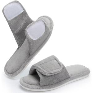 image:imageNineCiFun Adjustable Slippers for Women with Hook amp Loop Strap  Open Toe Breathable House Shoes Memory Foam NonSlip Indoor OutdoorGrey