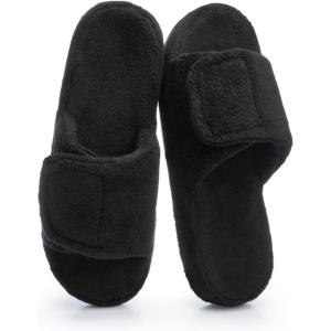 image:imageNineCiFun Cozy Adjustable Slippers for Women  Plush OpenToe Design with Memory Foam Customizable Fit for AllDay Relaxation Soft House Shoes for Indoor ComfortBlack