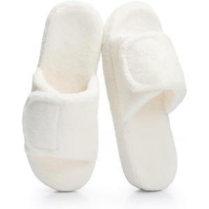 image:imageNineCiFun Cozy Adjustable Slippers for Women  Plush OpenToe Design with Memory Foam Customizable Fit for AllDay Relaxation Soft House Shoes for Indoor ComfortBeige