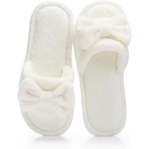 image:imageNineCiFun Cute Bow Womens Slippers  Open Toe Cozy House Slippers Soft Memory Foam NonSlip Indoor Slides Slip On Gifts for WomanBeige
