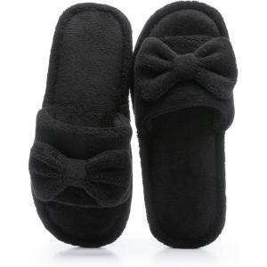 image:imageNineCiFun Cute Bow Womens Slippers  Open Toe Cozy House Slippers Soft Memory Foam NonSlip Indoor Slides Slip On Gifts for WomanBlack