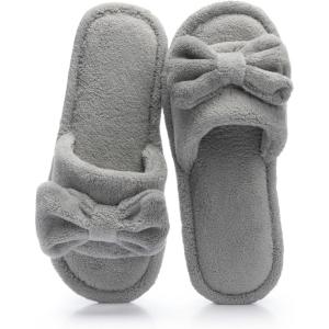 image:imageNineCiFun Cute Bow Womens Slippers  Open Toe Cozy House Slippers Soft Memory Foam NonSlip Indoor Slides Slip On Gifts for WomanGrey