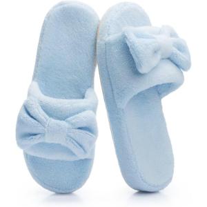 image:imageNineCiFun Cute Womens Bow Slippers with Memory Foam Cozy Soft OpenToe Slipper NonSlip for Indoor and Outdoor Plush Coral Fleece House ShoesBlue
