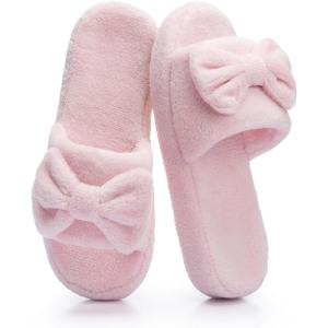 image:imageNineCiFun Cute Womens Bow Slippers with Memory Foam Cozy Soft OpenToe Slipper NonSlip for Indoor and Outdoor Plush Coral Fleece House ShoesPink