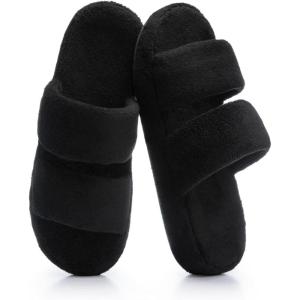 image:imageNineCiFun Open Toe Slippers for Women Plush Fuzzy House Slippers with Memory Foam NonSlip Indoor Outdoor Slides DoubleStrap Cozy Comfort ShoesBlack