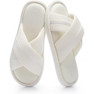 image:imageNineCiFun Womens Cross Band Open Toe Slippers with Memory Foam Comfort Cotton Slipper Indoor Outdoor NonSlip Cozy House Slides for WomanBeige