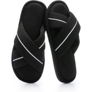 image:imageNineCiFun Womens Cross Band Open Toe Slippers with Memory Foam Comfort Cotton Slipper Indoor Outdoor NonSlip Cozy House Slides for WomanBlack