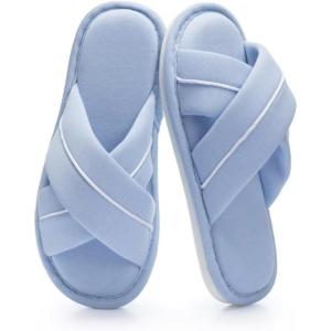 image:imageNineCiFun Womens Cross Band Open Toe Slippers with Memory Foam Comfort Cotton Slipper Indoor Outdoor NonSlip Cozy House Slides for WomanBlue