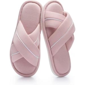 image:imageNineCiFun Womens Cross Band Open Toe Slippers with Memory Foam Comfort Cotton Slipper Indoor Outdoor NonSlip Cozy House Slides for WomanPink