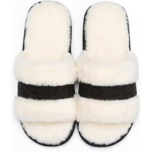image:imageNineCiFun Womens Fuzzy Opentoe Slippers Memory Foam Indoor House Slides Ladies Home Shoes for SummerBlack