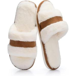 image:imageNineCiFun Womens Fuzzy Opentoe Slippers Memory Foam Indoor House Slides Ladies Home Shoes for SummerCamel