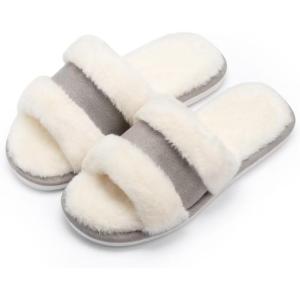 image:imageNineCiFun Womens Fuzzy Opentoe Slippers Memory Foam Indoor House Slides Ladies Home Shoes for SummerGrey