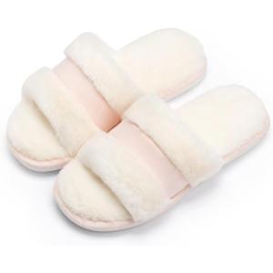 image:imageNineCiFun Womens Fuzzy Opentoe Slippers Memory Foam Indoor House Slides Ladies Home Shoes for SummerPink