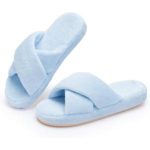 image:imageNineCiFun Womens Fuzzy Slippers with Memory Foam Cross Band Open Toe House Slippers  Cozy Plush Indoor Outdoor Slides NonSlip Comfort for Women Mom Her LadiesBlue