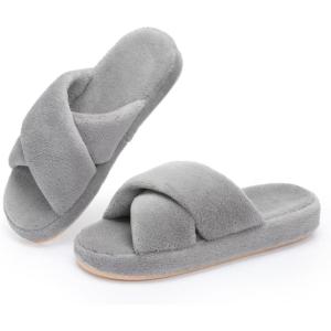 image:imageNineCiFun Womens Fuzzy Slippers with Memory Foam Cross Band Open Toe House Slippers  Cozy Plush Indoor Outdoor Slides NonSlip Comfort for Women Mom Her LadiesGrey