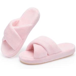 image:imageNineCiFun Womens Fuzzy Slippers with Memory Foam Cross Band Open Toe House Slippers  Cozy Plush Indoor Outdoor Slides NonSlip Comfort for Women Mom Her LadiesPink
