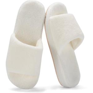 image:imageNineCiFun Womens Open Toe House Slippers  Memory Foam Slippers with Plush Faux Fur NonSlip Lightweight Indoor Outdoor Slides SlipOn StyleBeige