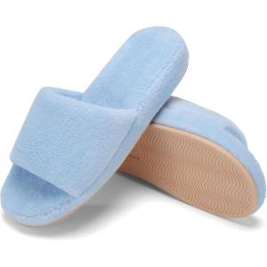 image:imageNineCiFun Womens Open Toe House Slippers  Memory Foam Slippers with Plush Faux Fur NonSlip Lightweight Indoor Outdoor Slides SlipOn StyleBlue