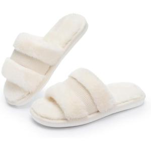 image:imageNineCiFun Womens OpenToe Slippers with Memory Foam Soft Faux Fur SlipOn House Slides for Indoor Outdoor Comfort Cozy Fuzzy Bedroom Shoes for WomenBeige