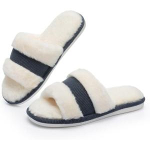 image:imageNineCiFun Womens OpenToe Slippers with Memory Foam Soft Faux Fur SlipOn House Slides for Indoor Outdoor Comfort Cozy Fuzzy Bedroom Shoes for WomenBlue
