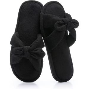 image:imageNineCiFun Womens Opentoe Bow Slippers Memory Foam Indoor House Slides Corduroy Crossband Home Shoes for SummerBlack